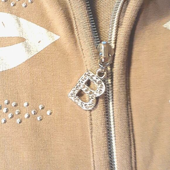 BCBGMaxAzria RHINESTONES Hoodie Jacket Sz Small TAN Bling Glam Paris Hilton Y2k - Picture 3 of 6